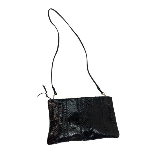 Black Snakeskin Clutch Purse With Adjustable Strap & Zipper Closure 2u - Picture 1 of 6